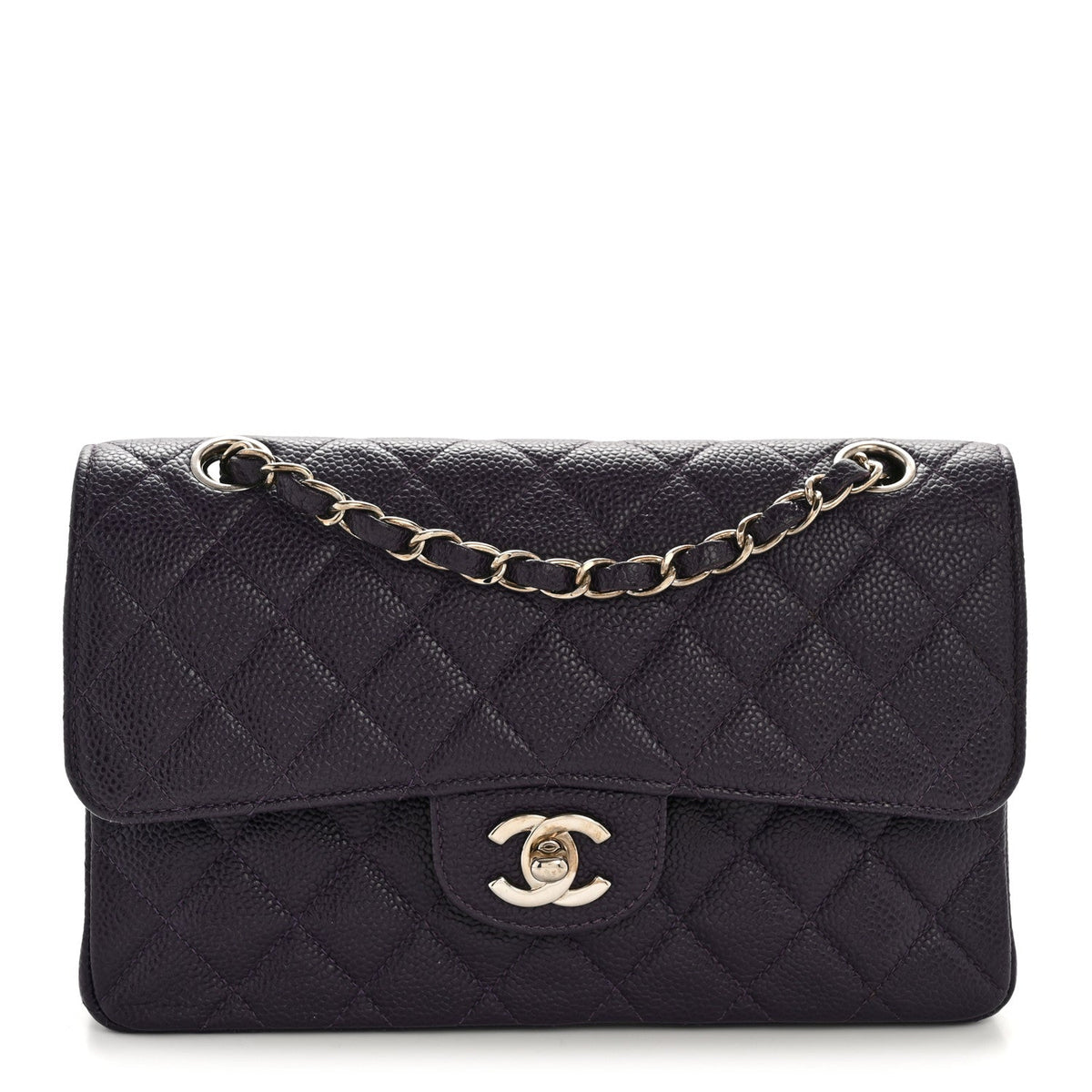 Caviar Quilted Small Double Flap Dark Purple