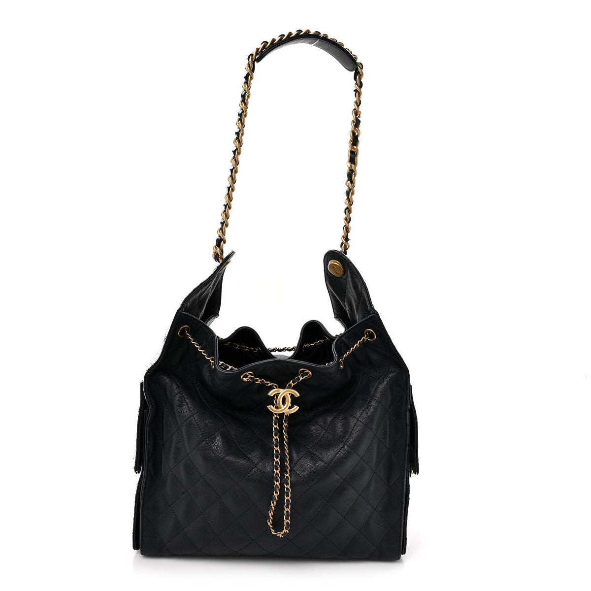 Caviar Quilted Medium Chanel 25 Handbag Dark Navy
