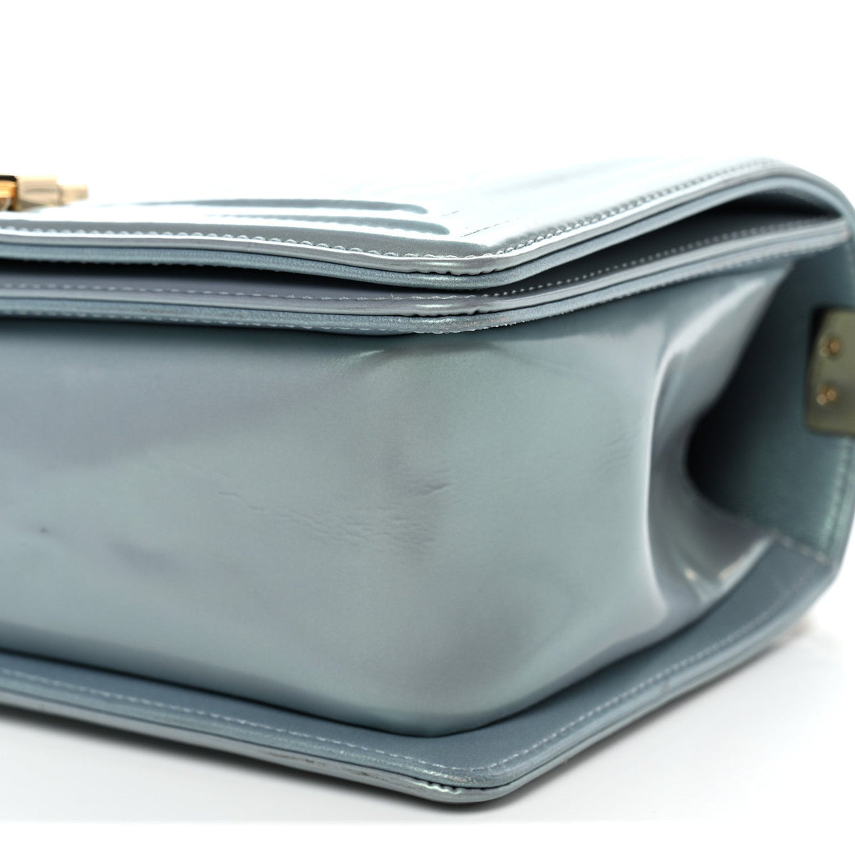 Iridescent Patent Calfskin Quilted Medium Boy Flap Light Blue