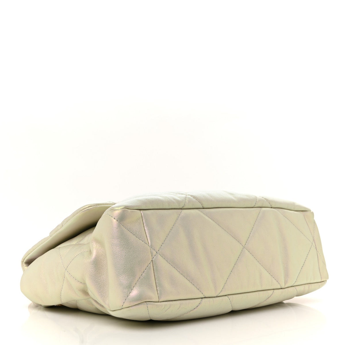 Iridescent Calfskin Quilted Large Chanel 19 Flap White