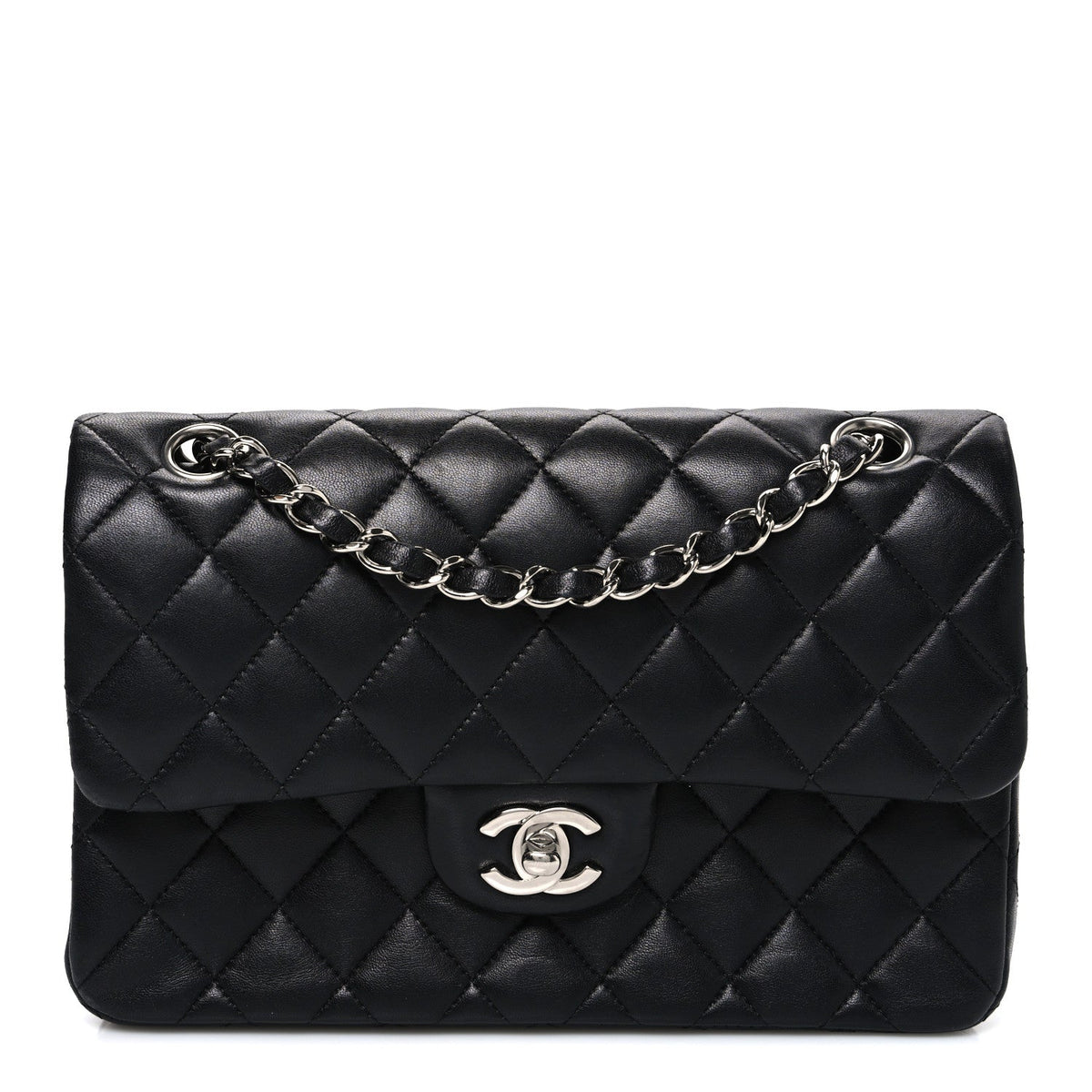Lambskin Quilted Small Double Flap Black