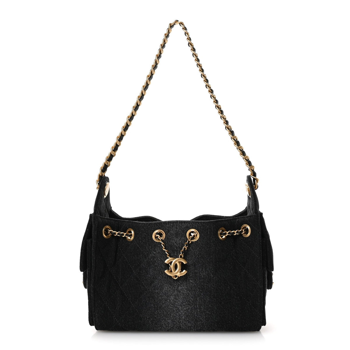 Washed Denim Quilted Mini Chanel 25 Handbag Black