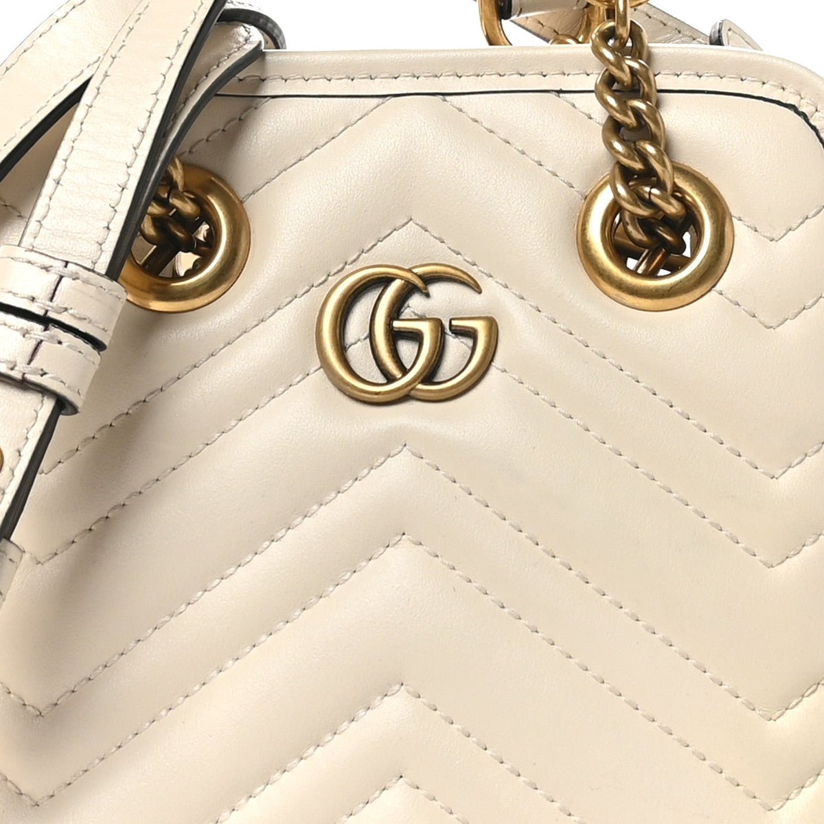 Calfskin Matelasse Chevron Mini GG Marmont Tote Mystic White