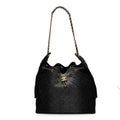 Washed Denim Quilted Large Chanel 25 Handbag Black