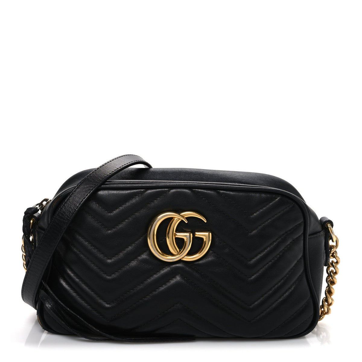 Calfskin Matelasse Small GG Marmont Chain Shoulder Bag Black