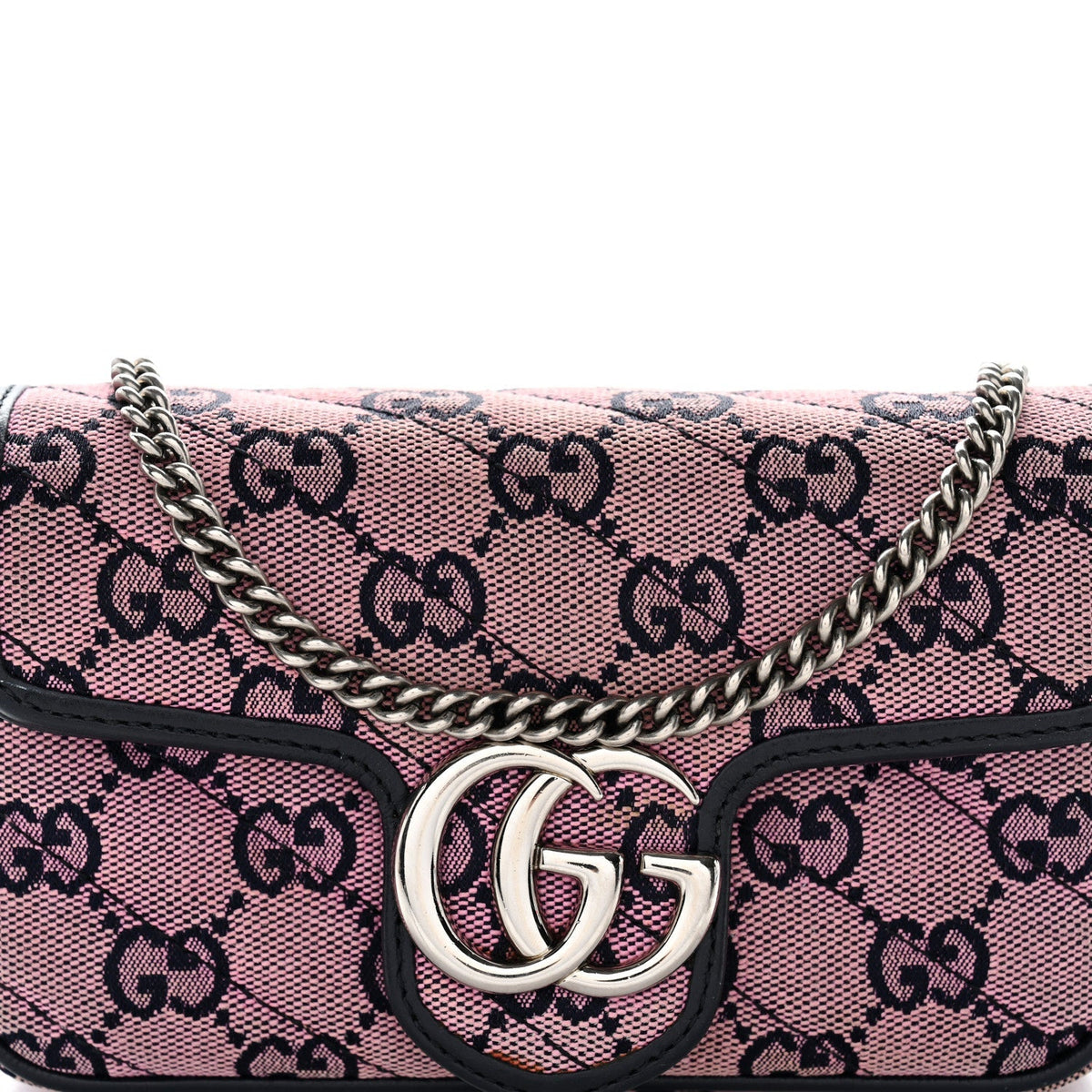 Monogram Multicolor Matelasse Diagonal Super Mini GG Marmont Shoulder Bag Pink Blue
