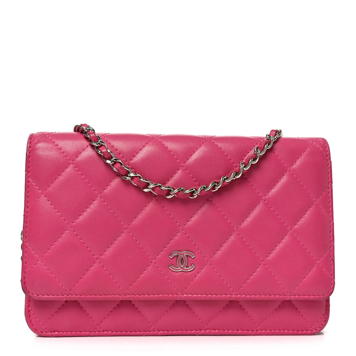 Lambskin Quilted Wallet On Chain WOC Dark Pink