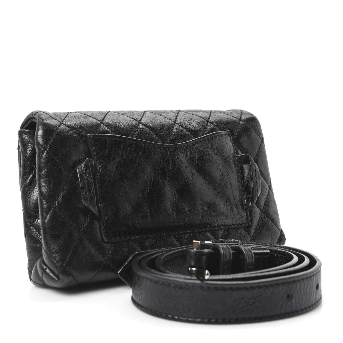 Glazed Calfskin Quilted 2.55 Reissue Flap Belt Bag Clutch 85 34 Black
