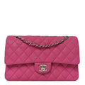 Iridescent Caviar Quilted Medium Double Flap Pink