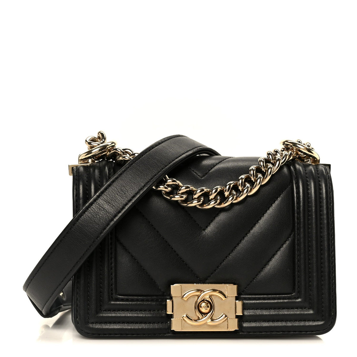 Lambskin Chevron Quilted Mini Boy Flap  Black