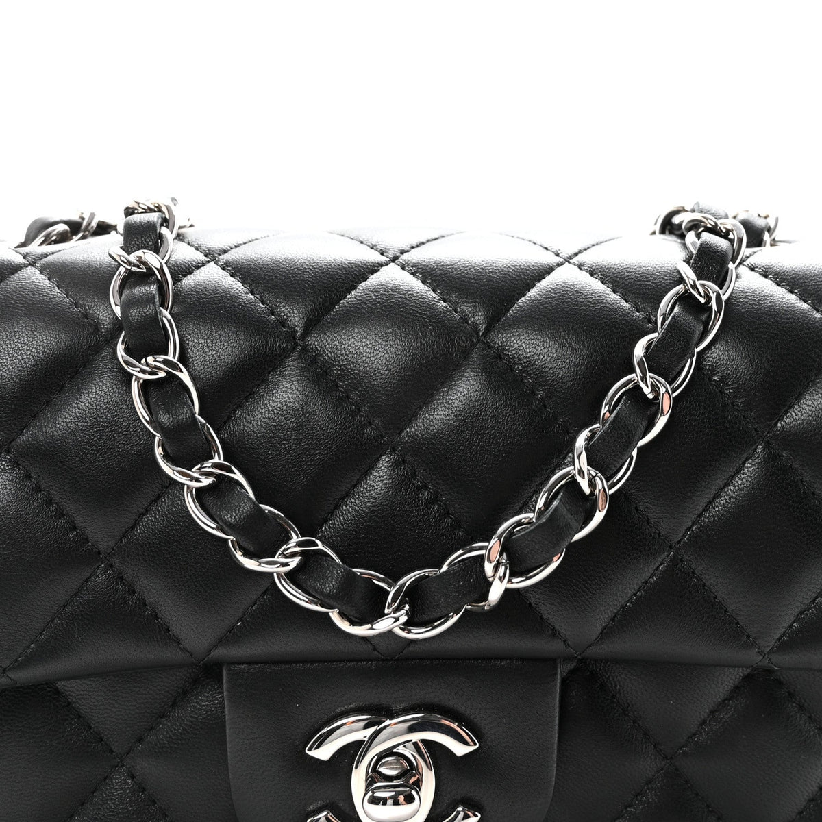 Lambskin Quilted Mini Rectangular Flap Black