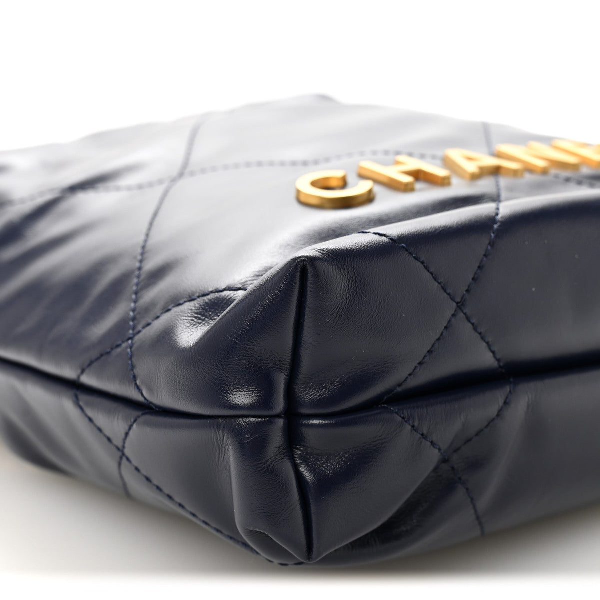 Shiny Calfskin Quilted Mini Chanel 22 Navy Blue