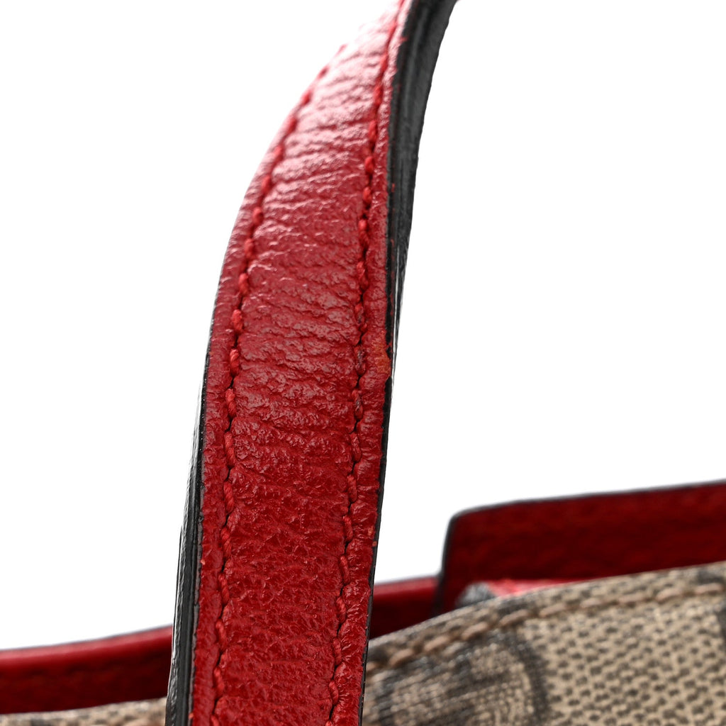 Soft GG Supreme Monogram Web Bosco Patch Small Crossbody Tote Beige Malva Hibiscus Red