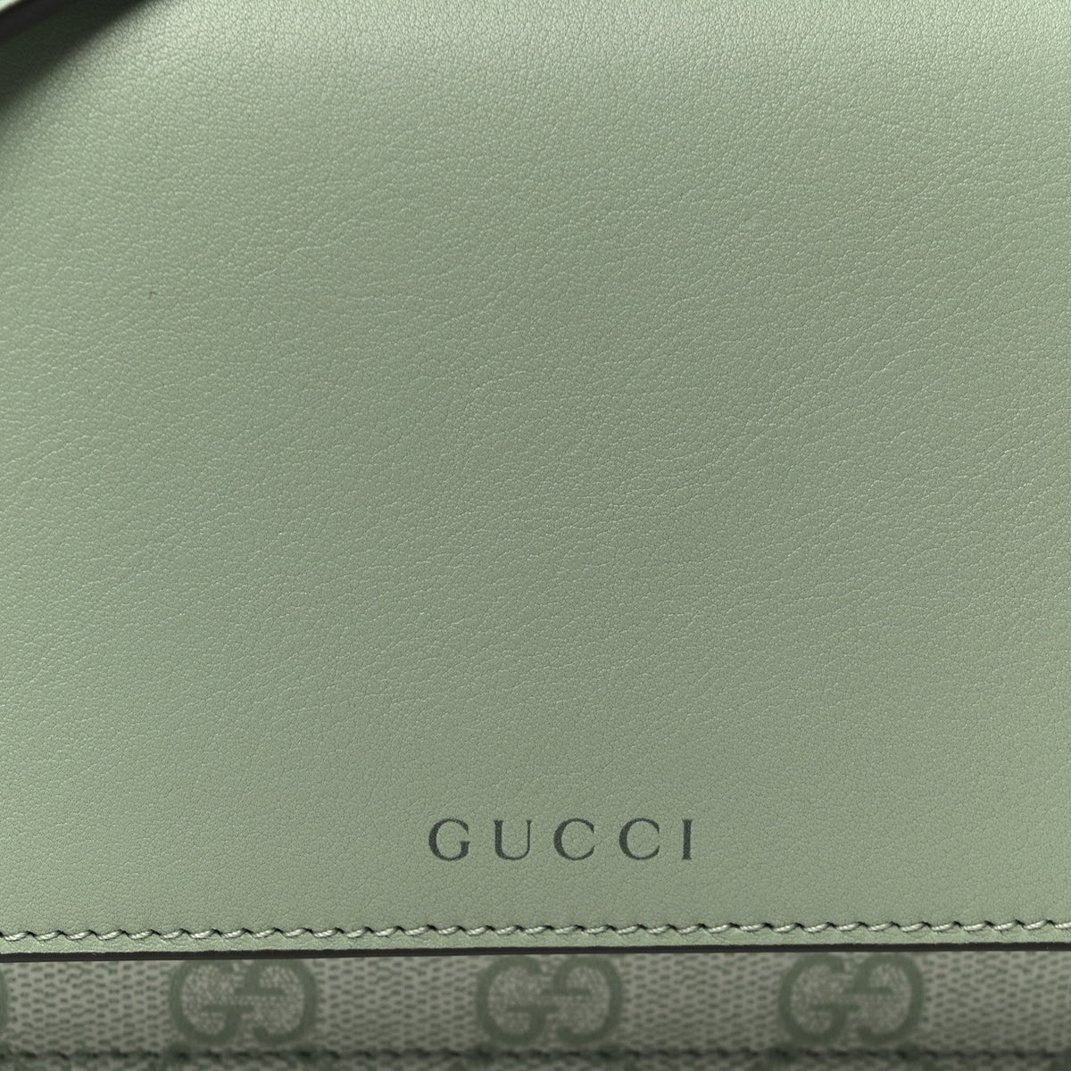 GG Supreme Monogram Textured Calfskin Emblem Wallet On Chain Sage Green