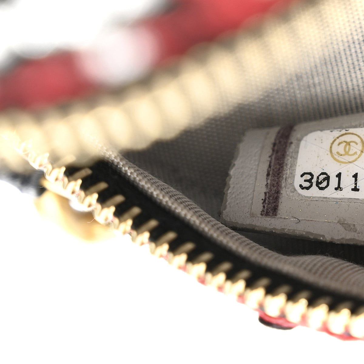 Tweed Quilted Chanel 19 Round Clutch With Chain  Red Black White Green