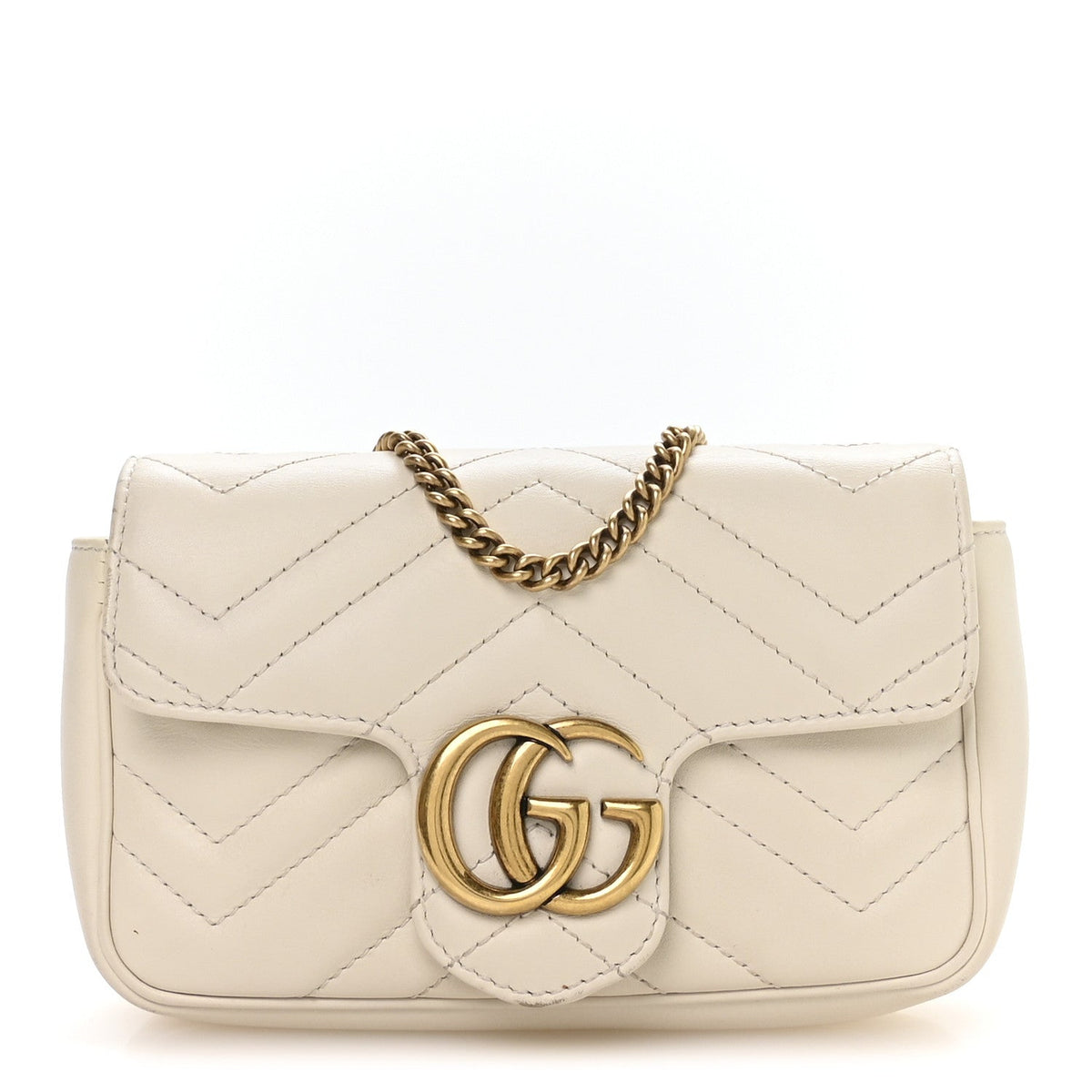 Calfskin Matelasse Super Mini GG Marmont Shoulder Bag White