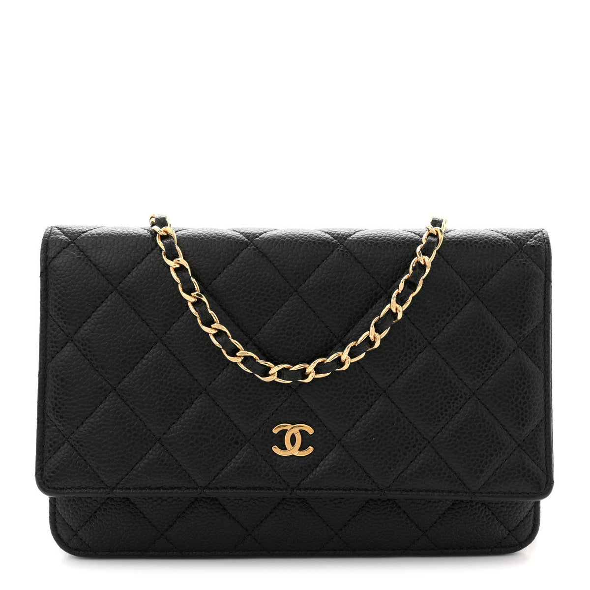 Caviar Quilted Wallet on Chain WOC Black