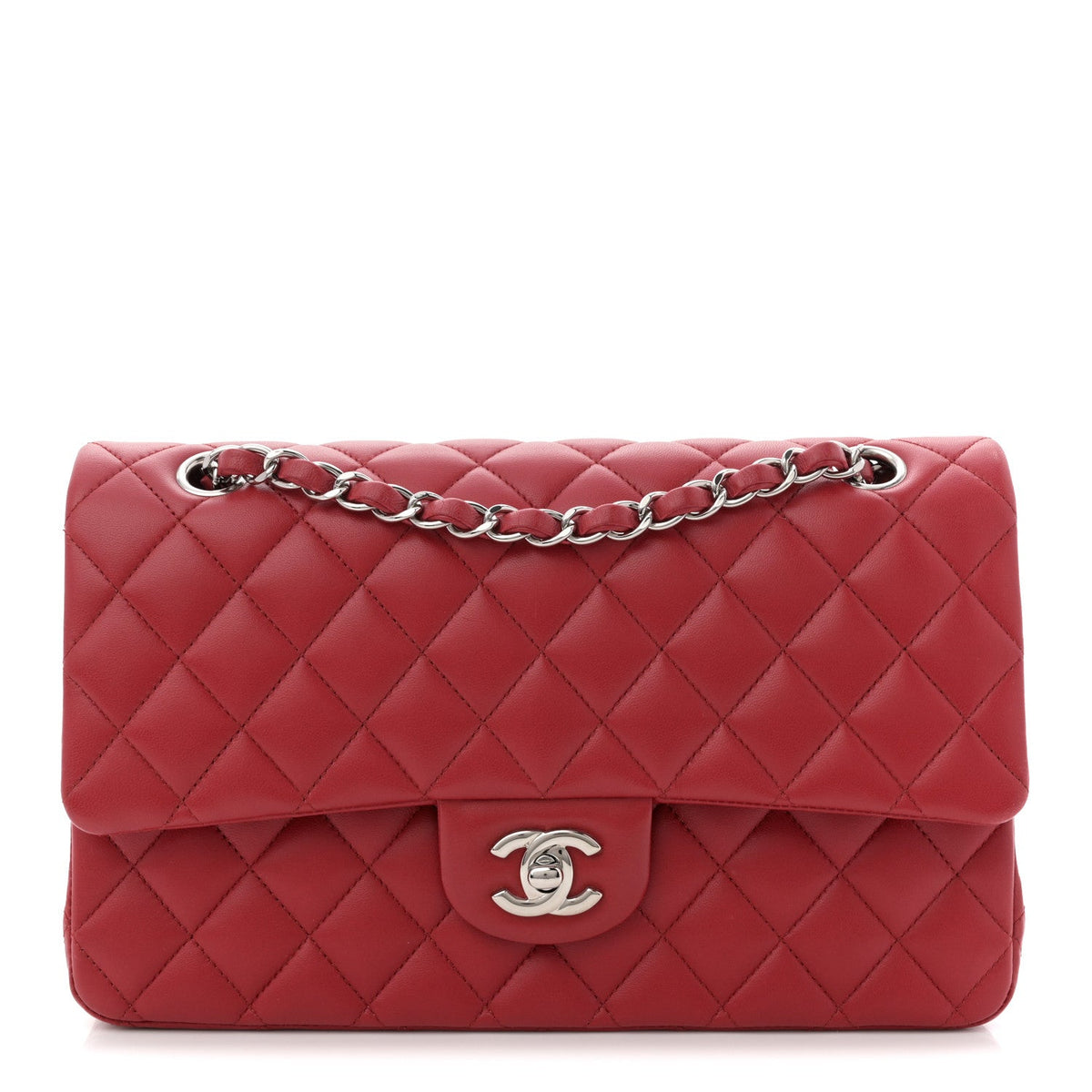 Lambskin Quilted Medium Double Flap Red