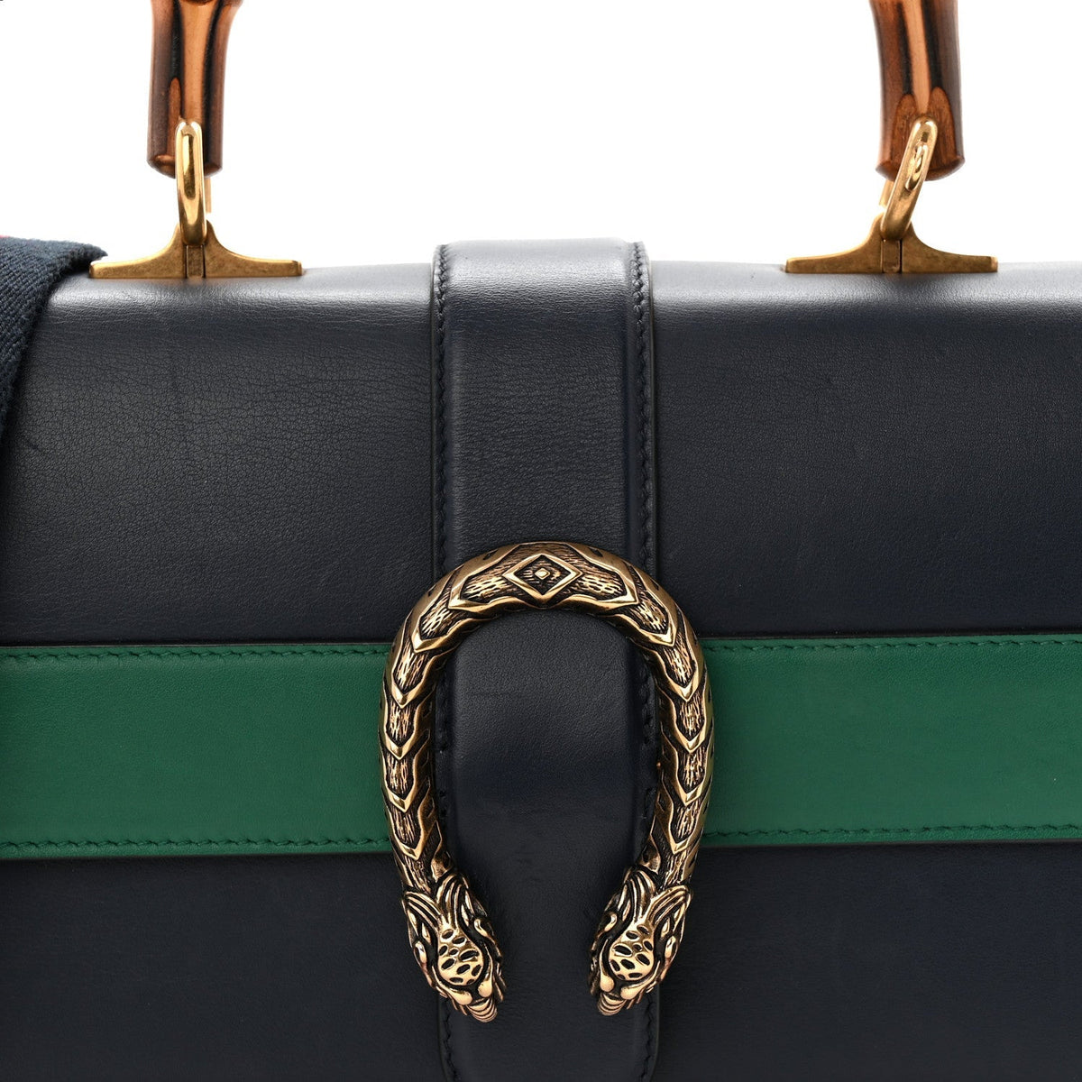 Moon Calfskin Bamboo Web Medium Dionysus Top Handle Bag Blue Emerald Hibiscus Red