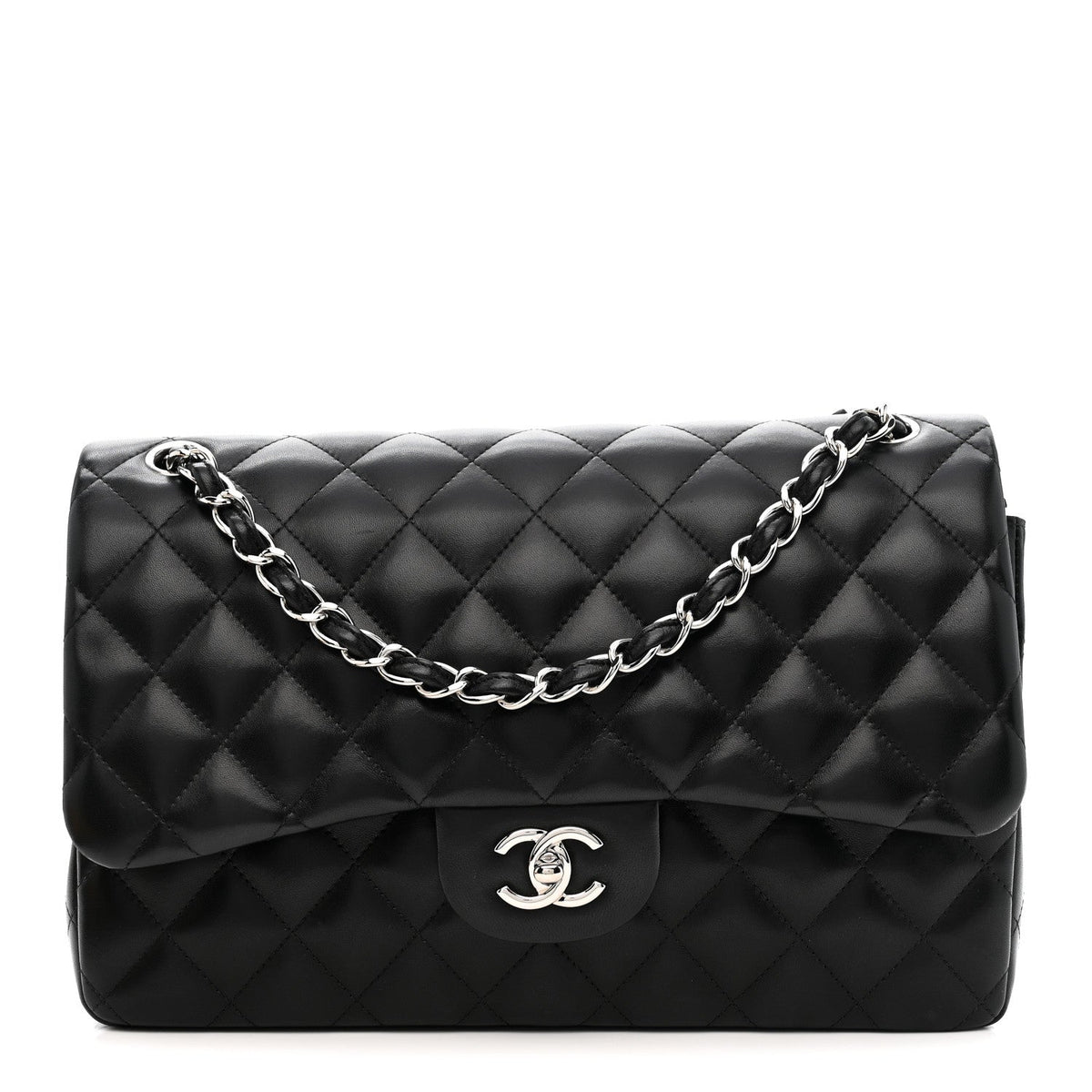 Lambskin Quilted Jumbo Double Flap Black
