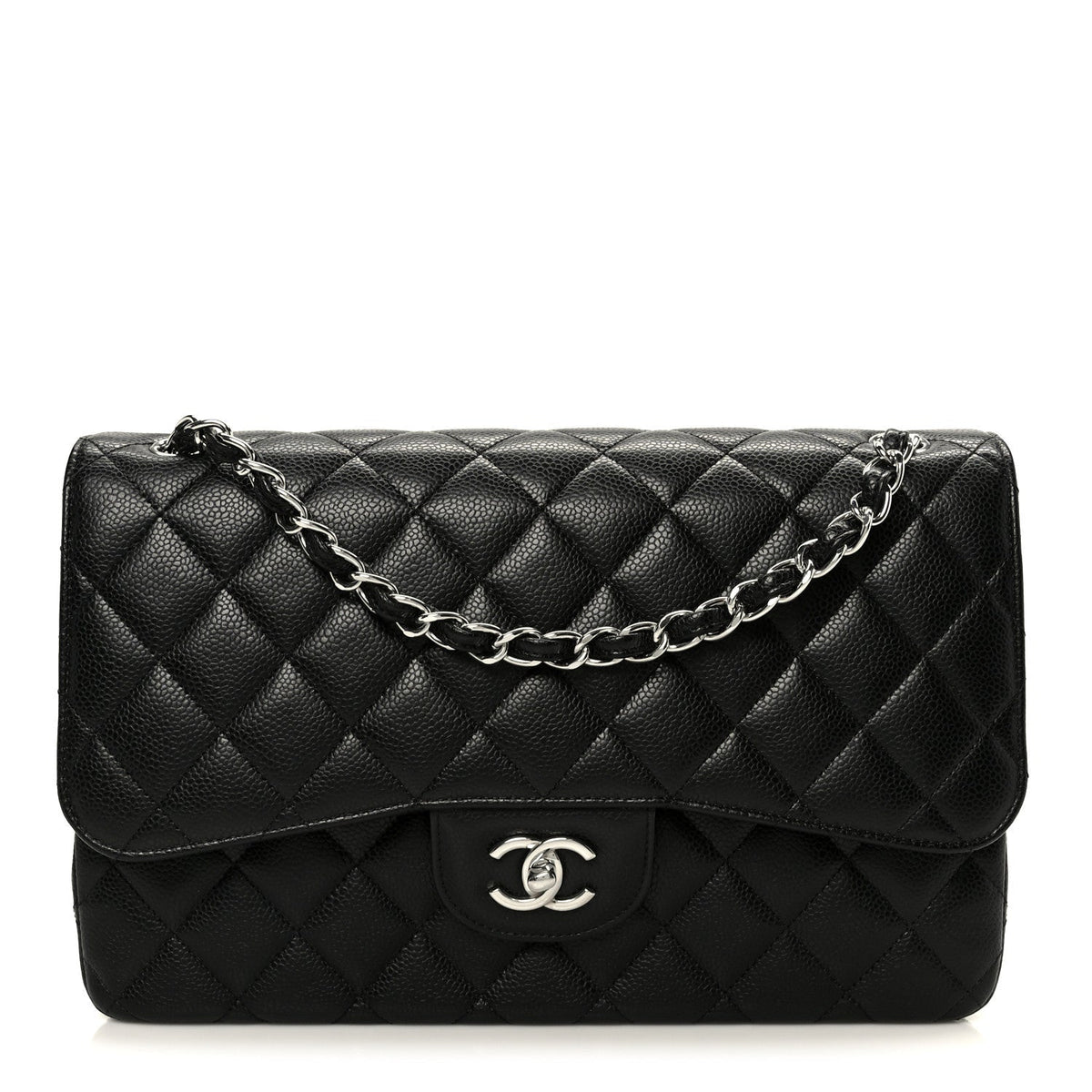 Caviar Quilted Jumbo Double Flap Black