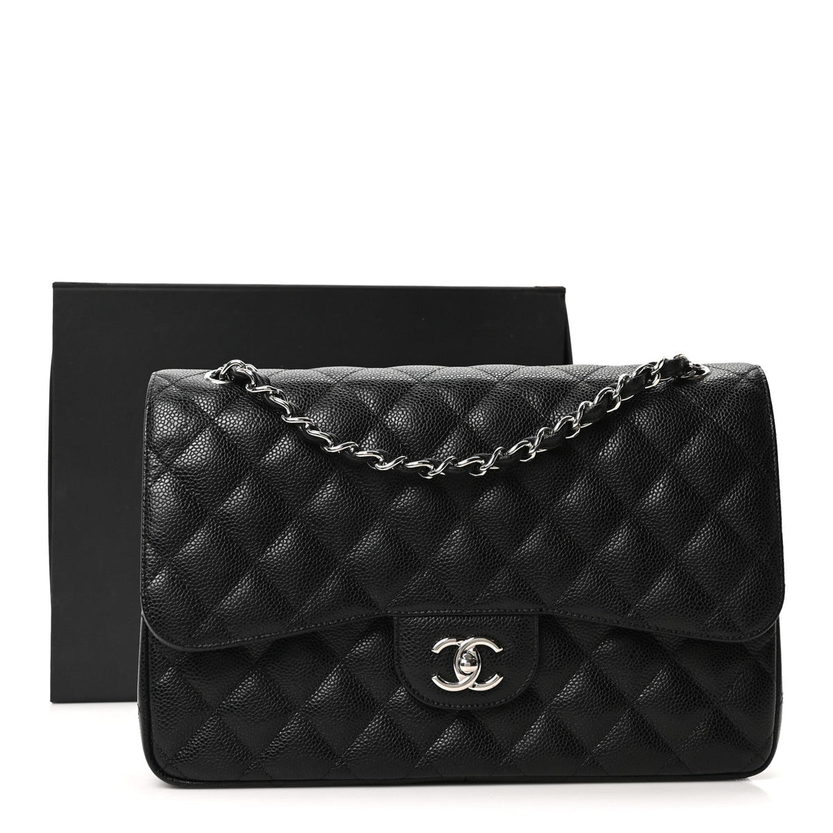 Caviar Quilted Jumbo Double Flap Black