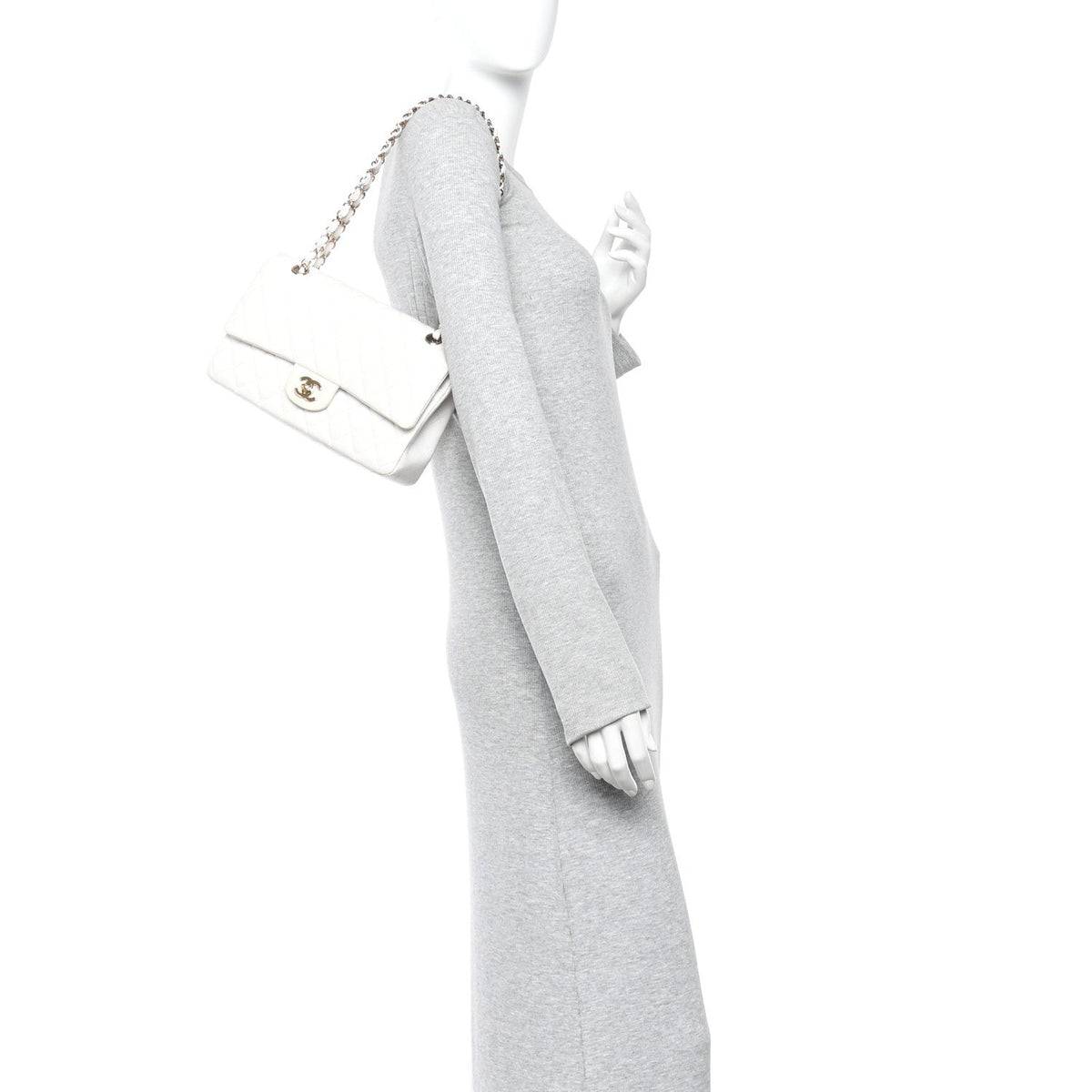 Caviar Quilted Medium Double Flap White