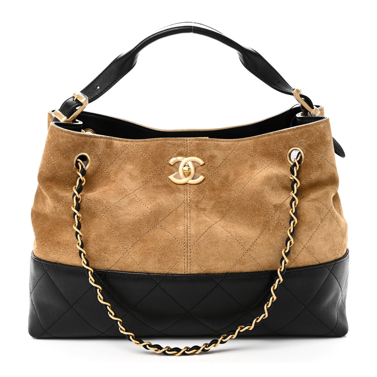 Suede Calfskin Shiny Lambskin Quilted Small Coco Base Shopping Bag Beige Black