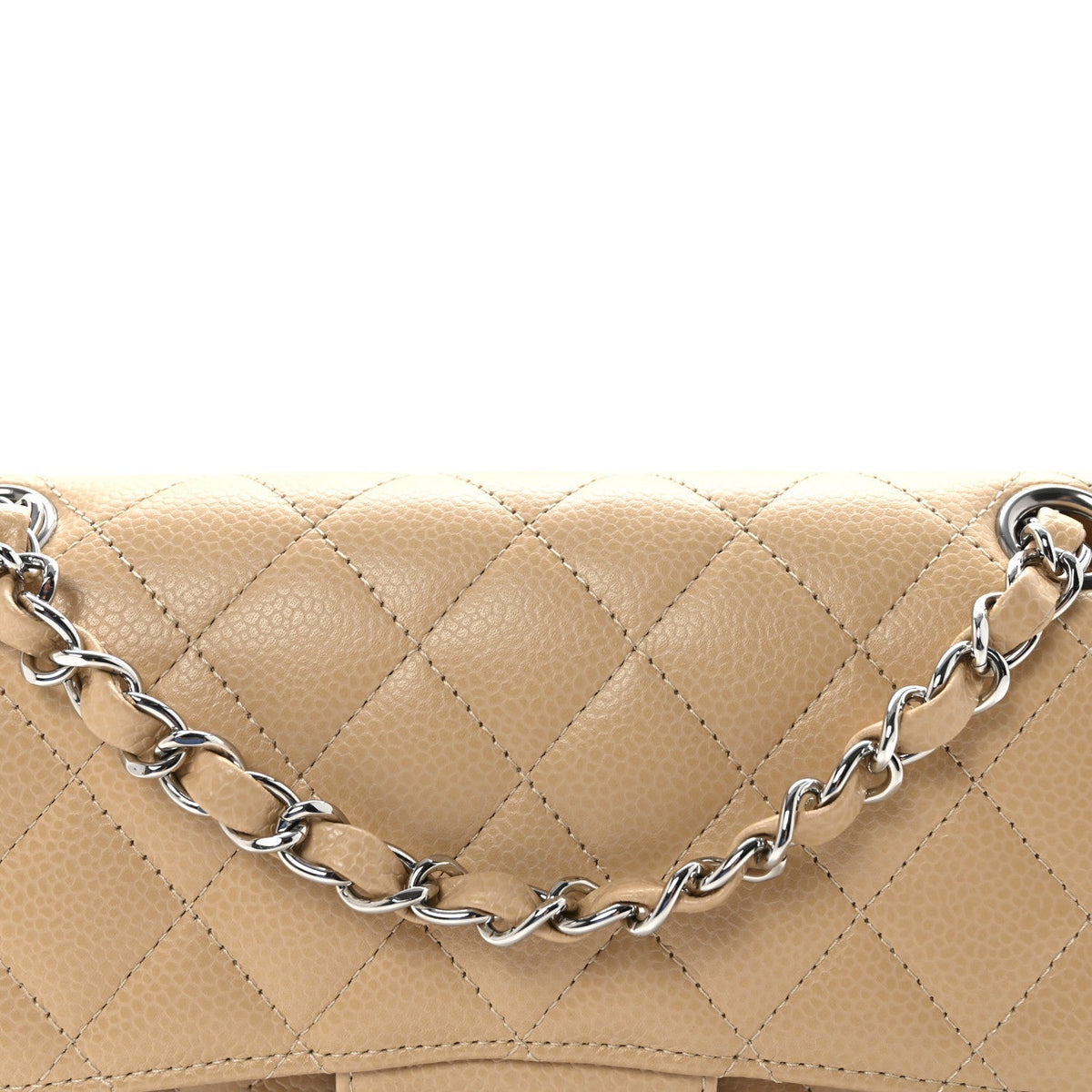 Caviar Quilted Small Double Flap Beige