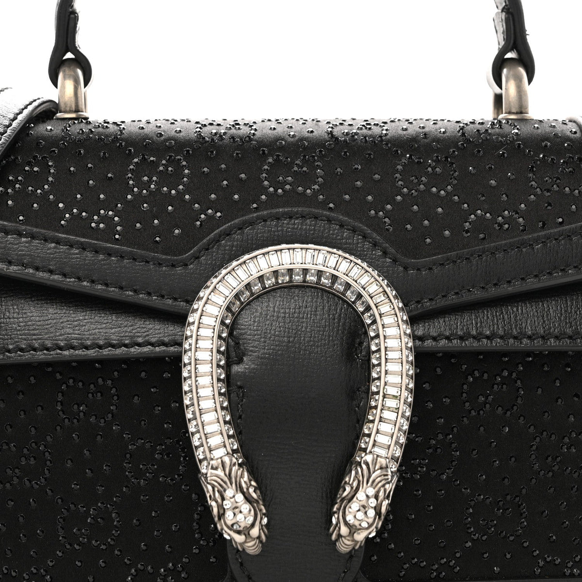 Satin Crystal GG Monogram Mini Dionysus Top Handle Bag Black