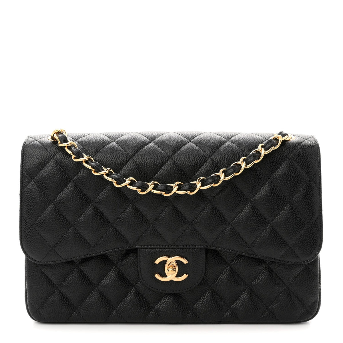 Caviar Quilted Jumbo Double Flap Black
