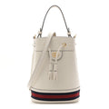 Glazed Textured Calfskin Web Small Ophidia Bucket Bag Mystic White