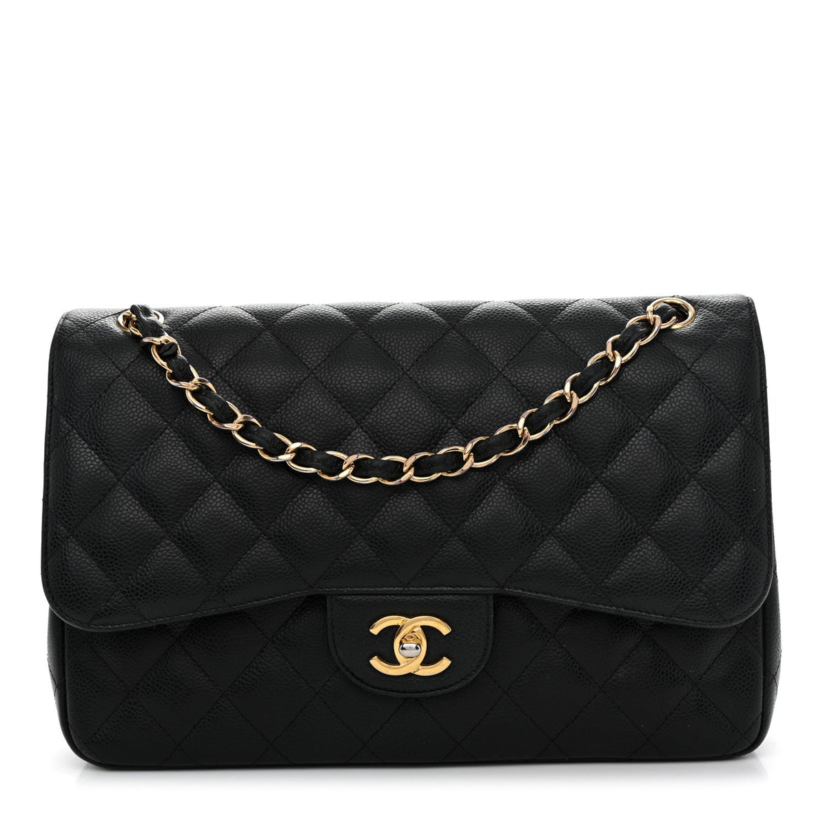 Caviar Quilted Jumbo Double Flap Black