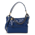 Aged Calfskin Quilted Medium Gabrielle Logo Hobo Blue