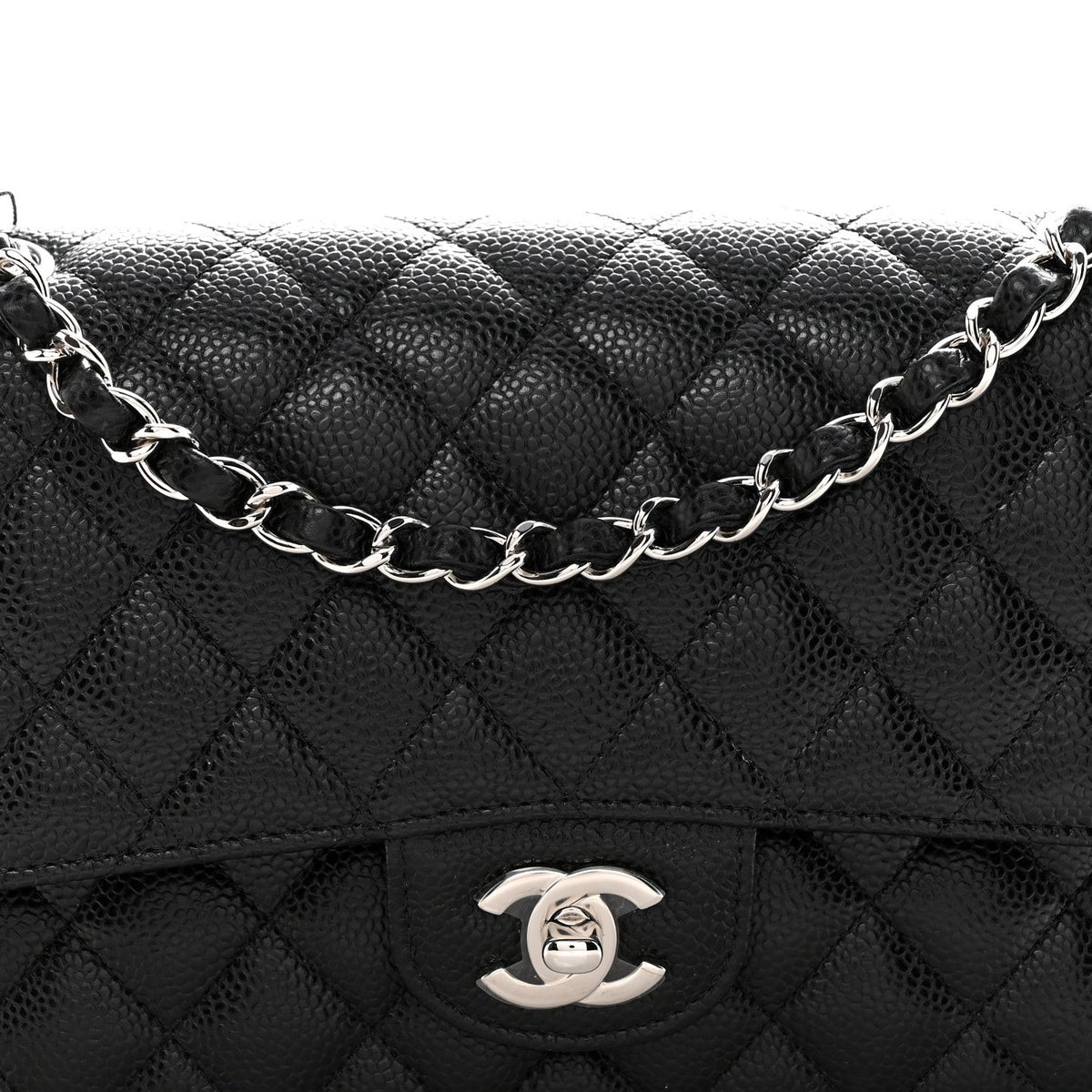 Caviar Quilted Medium Double Flap Black
