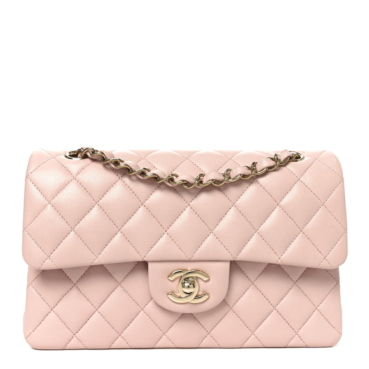 Lambskin Quilted Small Double Flap Light Pink