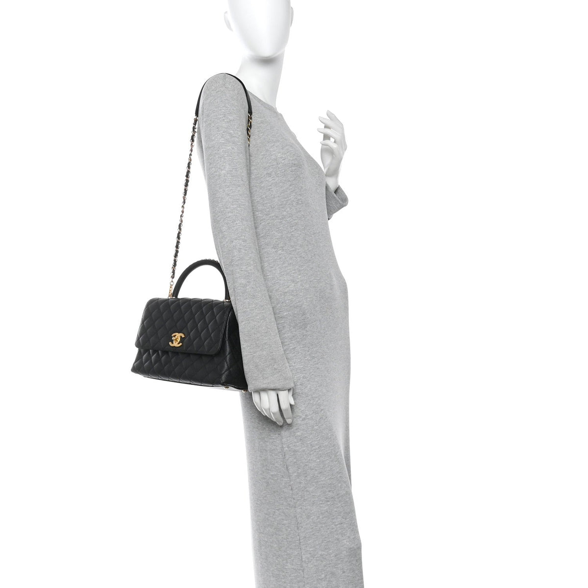 Caviar Quilted Small Coco Chain Handle Flap Black