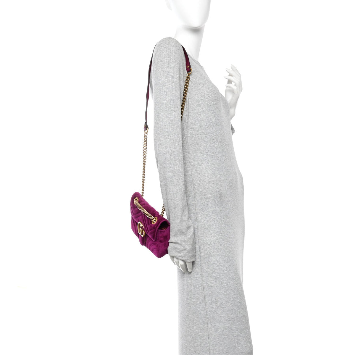 Velvet Matelasse Mini GG Marmont Shoulder Bag Fuchsia Violet Cyclamen