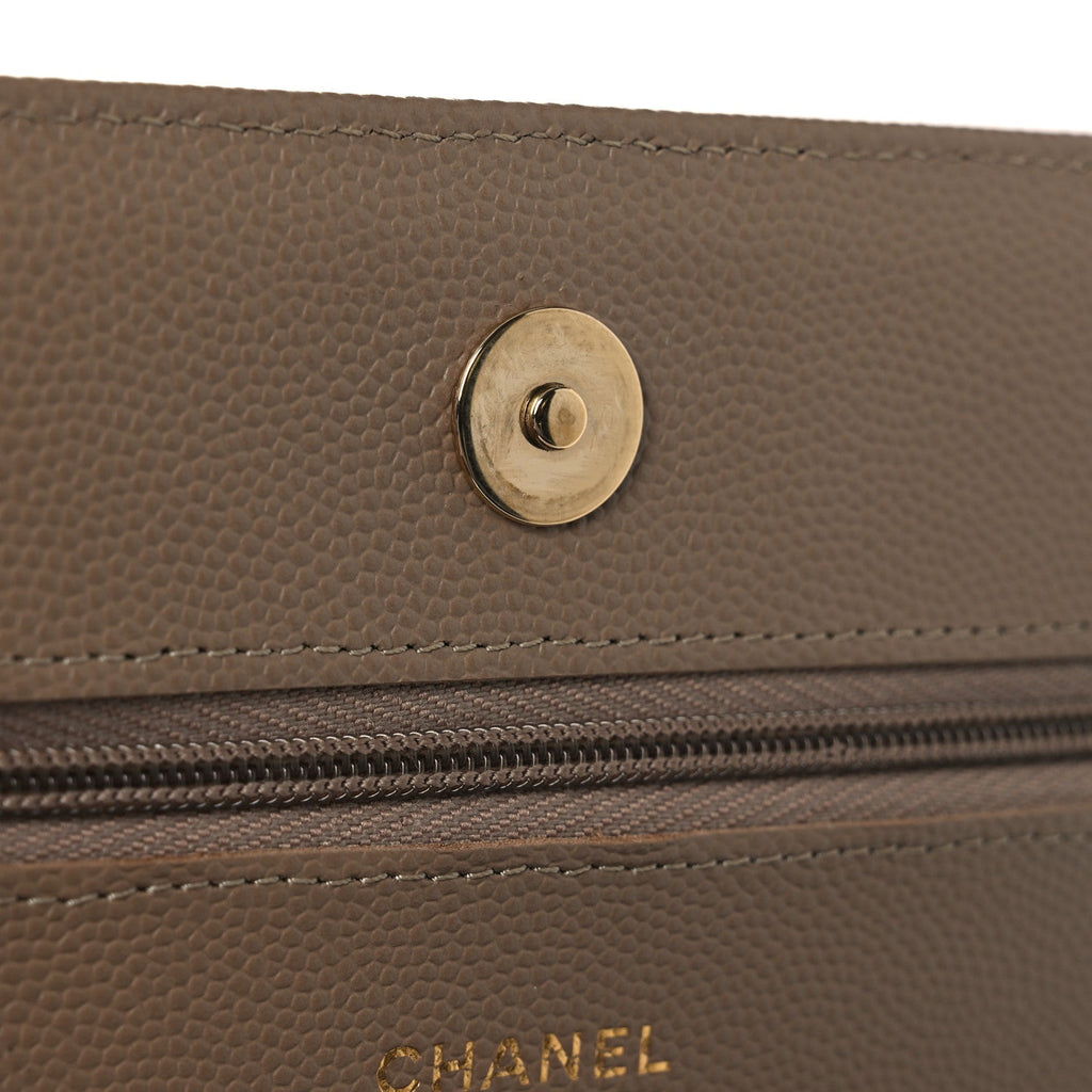 Caviar Quilted Wallet on Chain WOC Dark Beige