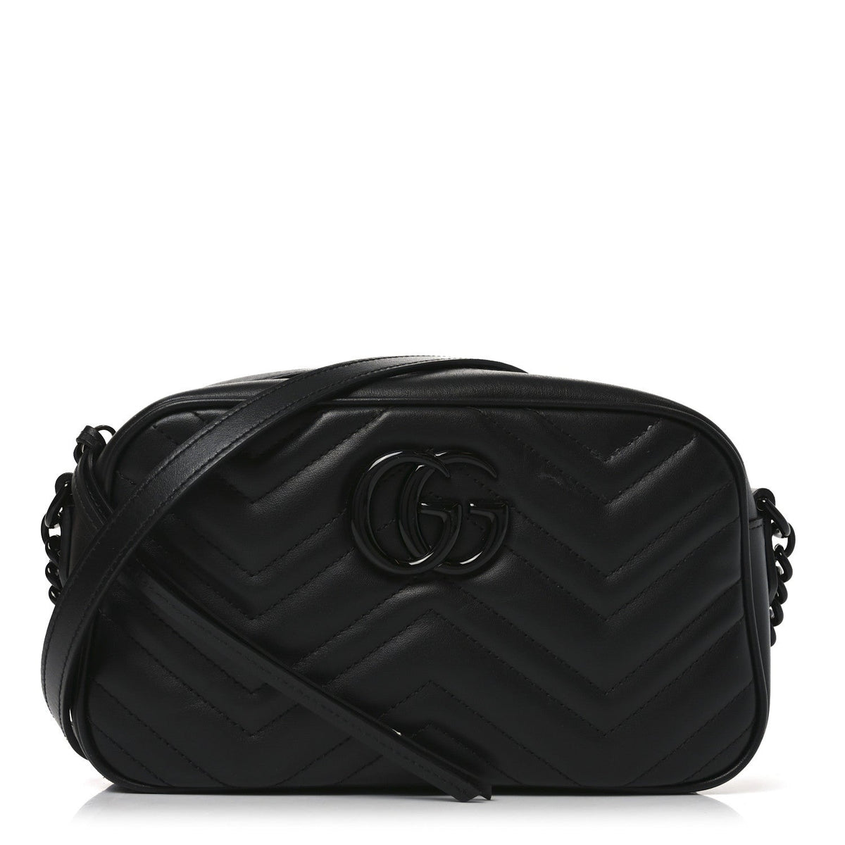 Calfskin Matelasse Monochrome Small GG Marmont Chain Shoulder Bag Black