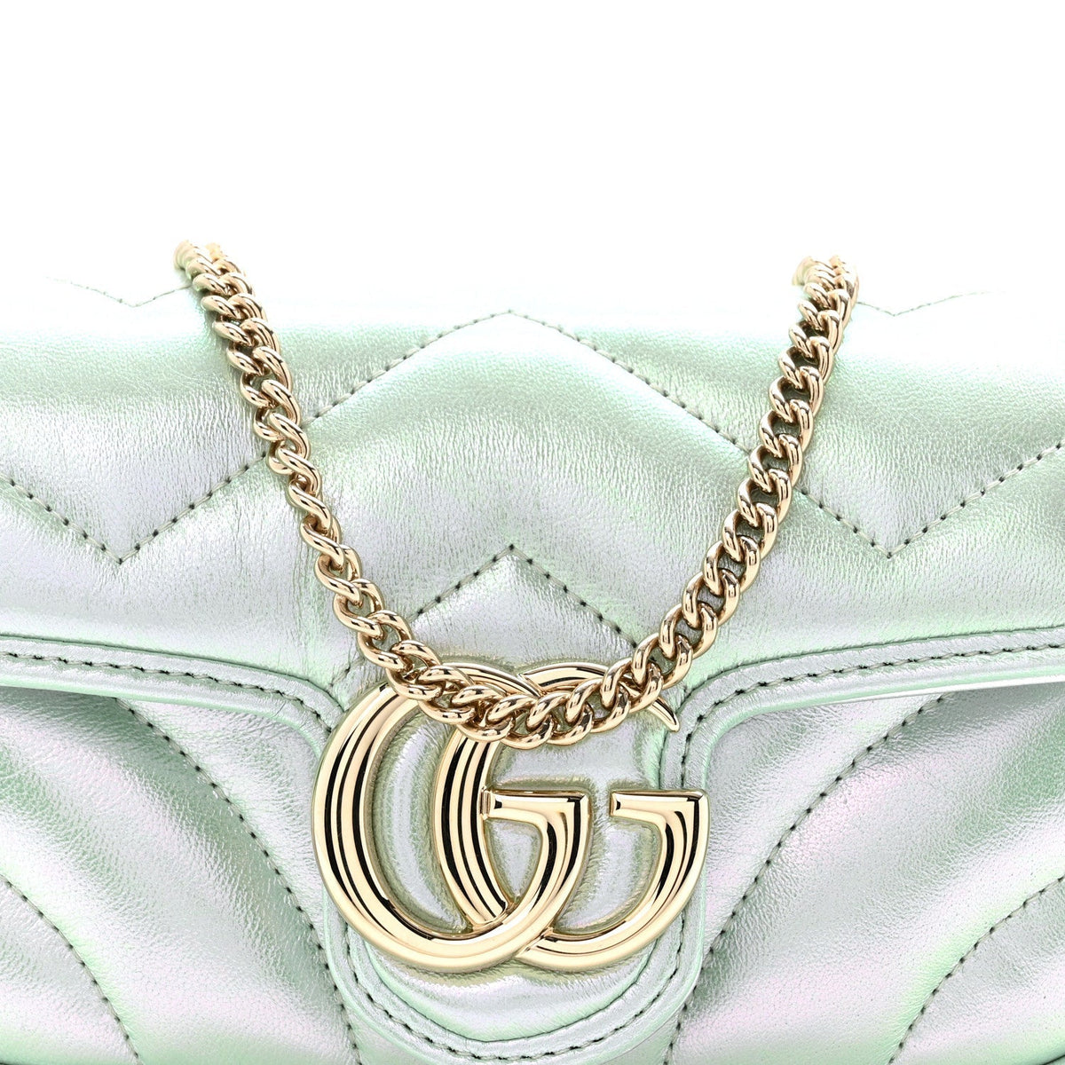 Iridescent Nappa Chevron Matelasse Super Mini GG Marmont Shoulder Bag Green Iridescent