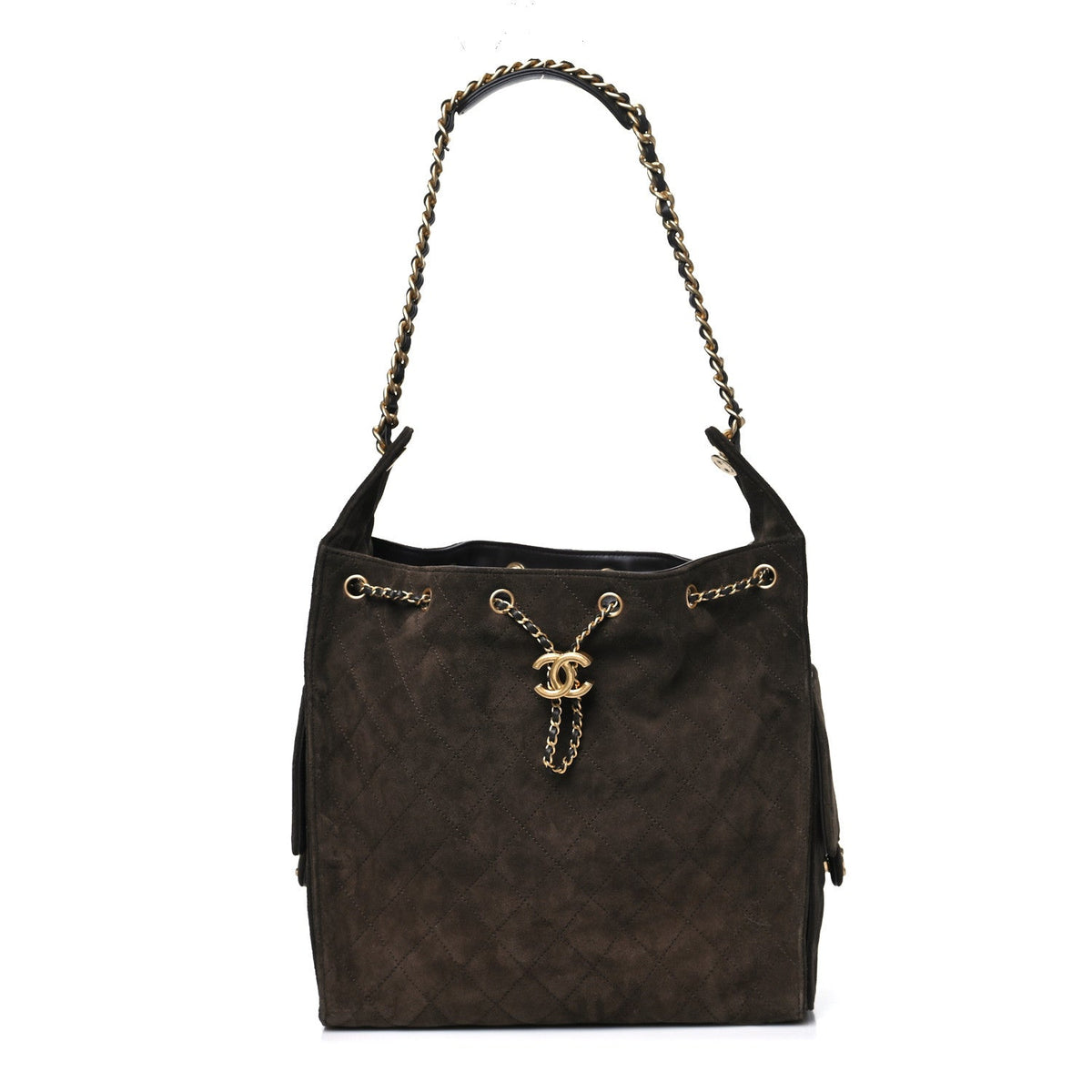 Suede Quilted Medium Chanel 25 Handbag Dark Brown