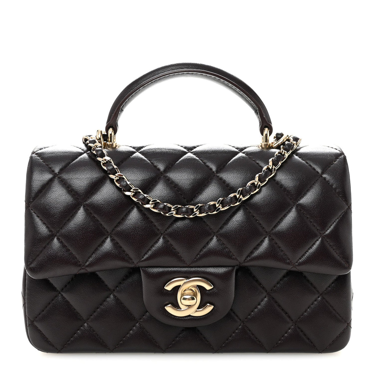 Lambskin Quilted Mini Top Handle Rectangular Flap Dark Purple
