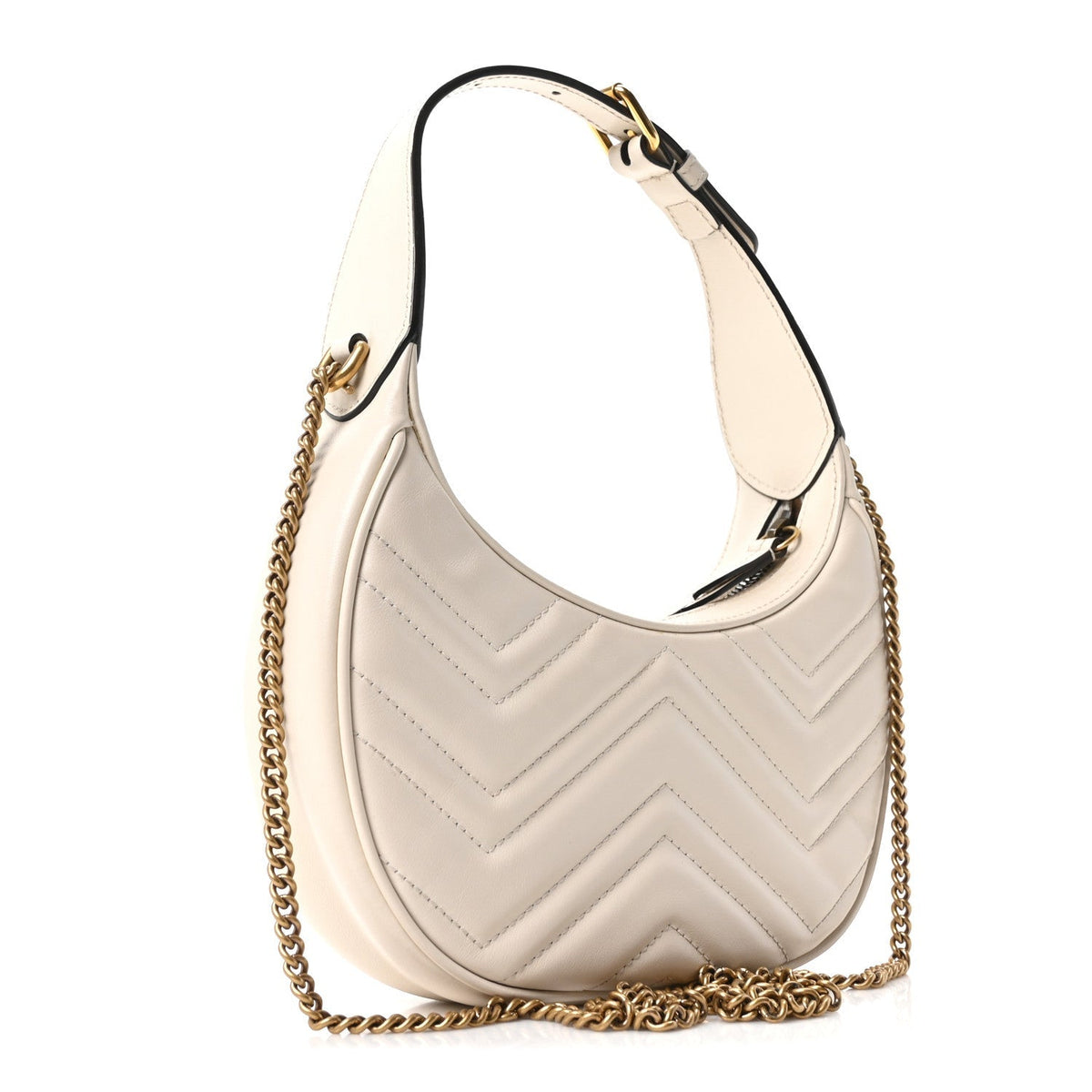 Calfskin Matelasse Chevron Mini GG Marmont Half Moon Hobo Mystic White