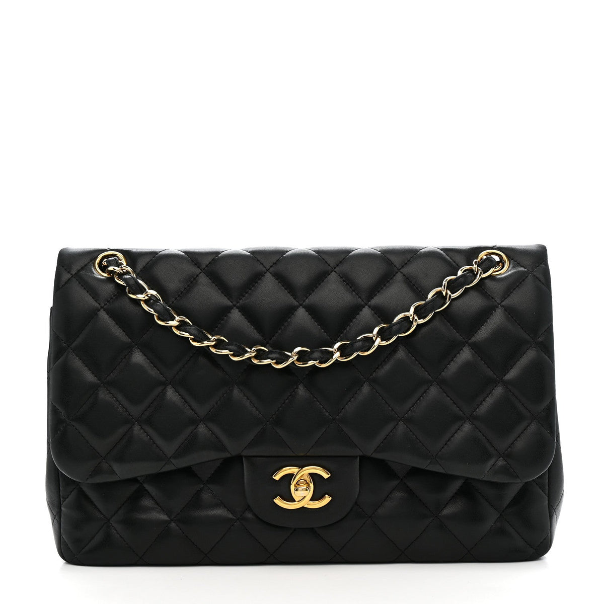Lambskin Quilted Jumbo Double Flap Black