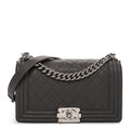 Caviar Quilted Medium Boy Flap Dark Grey