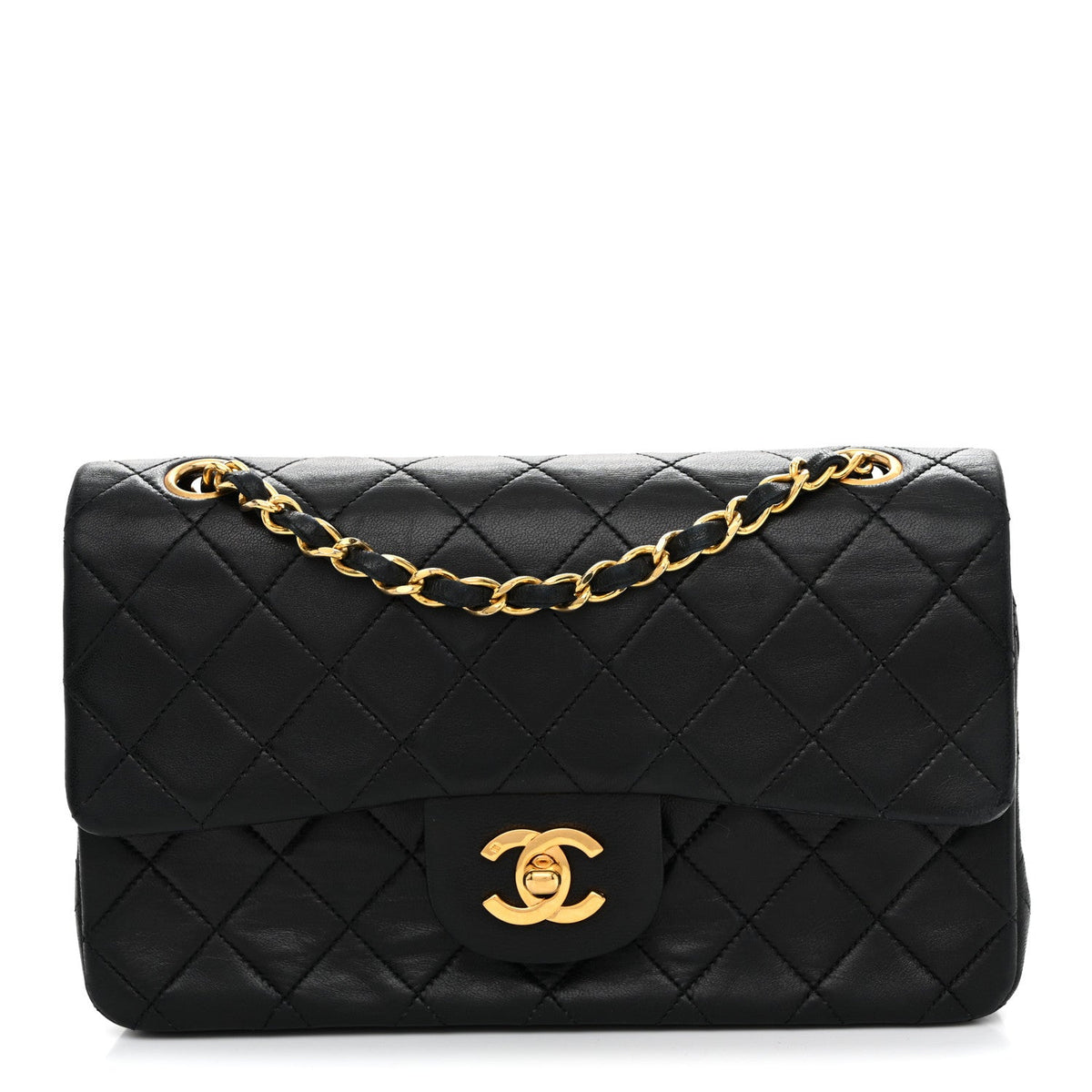 Lambskin Quilted Small Double Flap Black