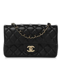 Lambskin Quilted Mini Rectangular Flap Black