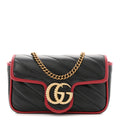 Vintage Effect Calfskin Matelasse Diagonal Super Mini Torchon GG Marmont Shoulder Bag Black Romantic Cherry