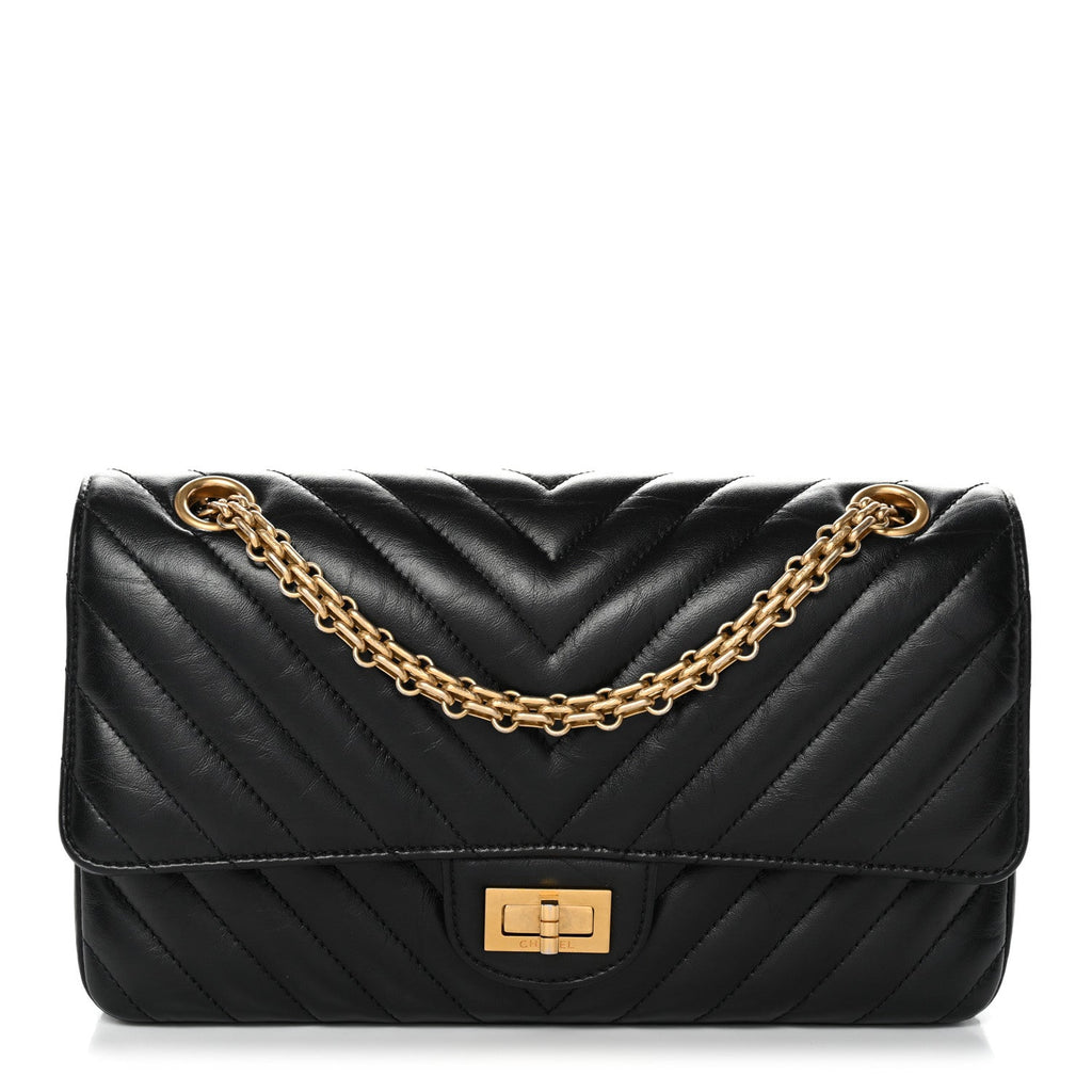 Aged Calfskin Chevron Quilted 2.55 Reissue 225 Flap Black